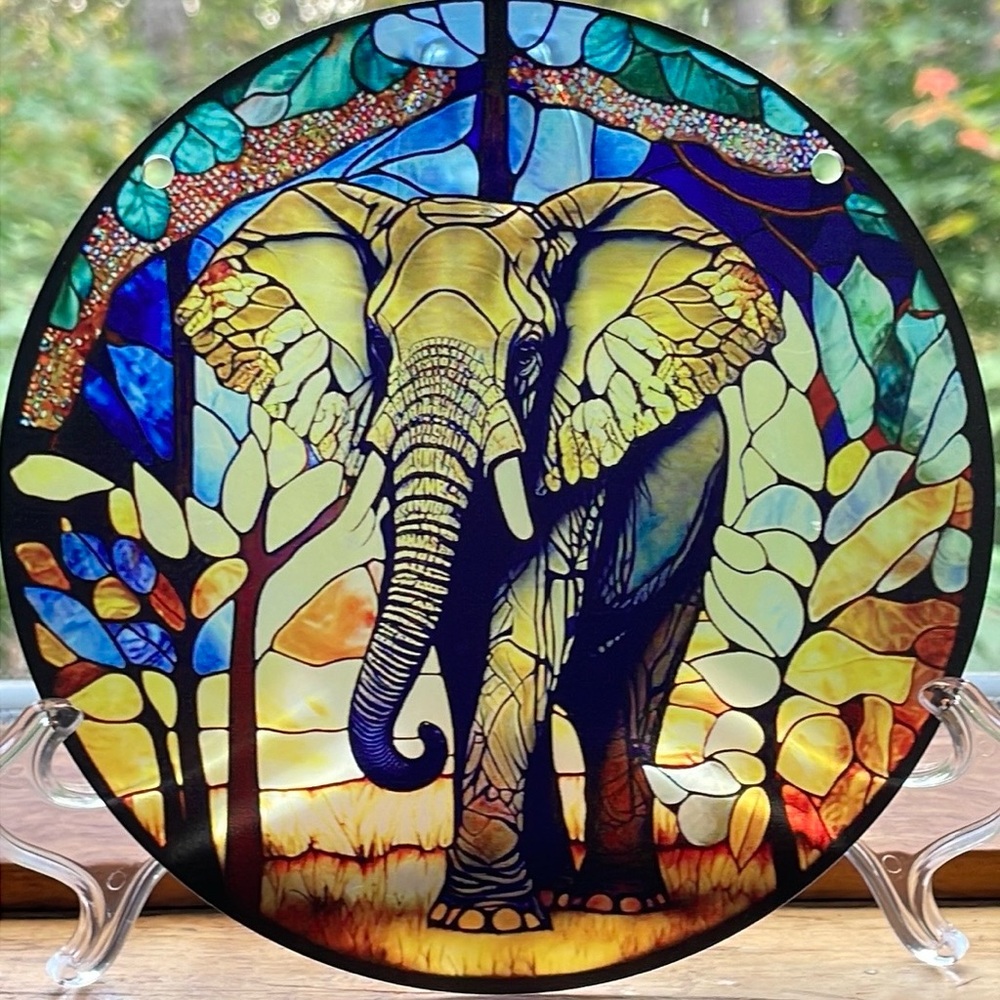 Elephant Acrylic Suncatcher Faux Stained Glass Safari Animal Wildlife Home Decor